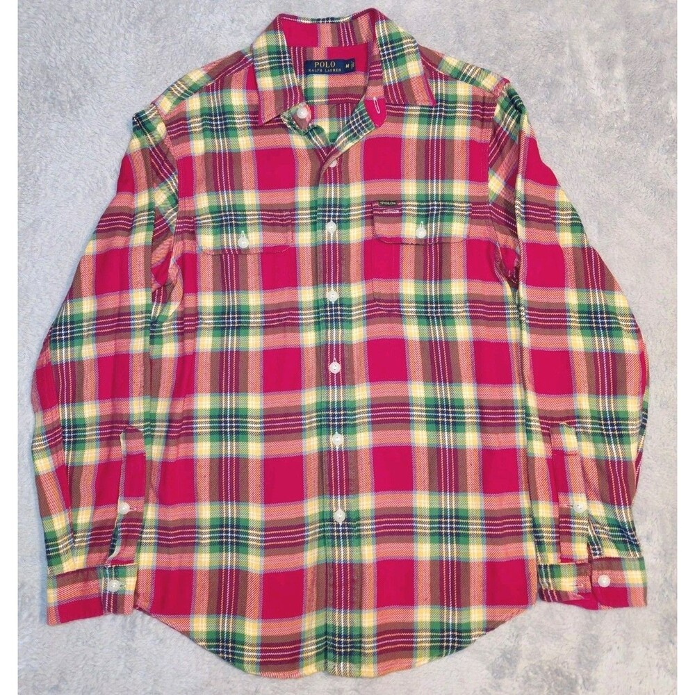 Polo Ralph Lauren Shirt Mens Med Multi Plaid Button Down Flannel Casual Classic